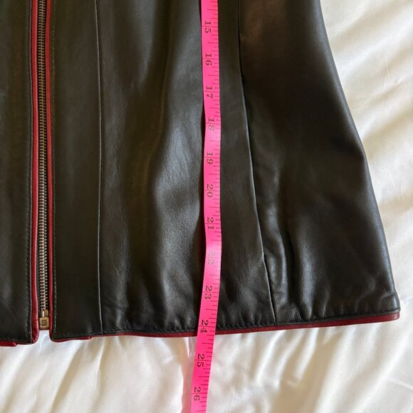 Pier Angelini Black Leather Jacket with Red Trim Size 40 - Picture 9 of 11